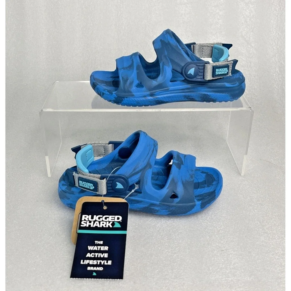 Rugged Shark Adventure Trail Blue Sandals Floatable Washable Boys Size 7 NEW